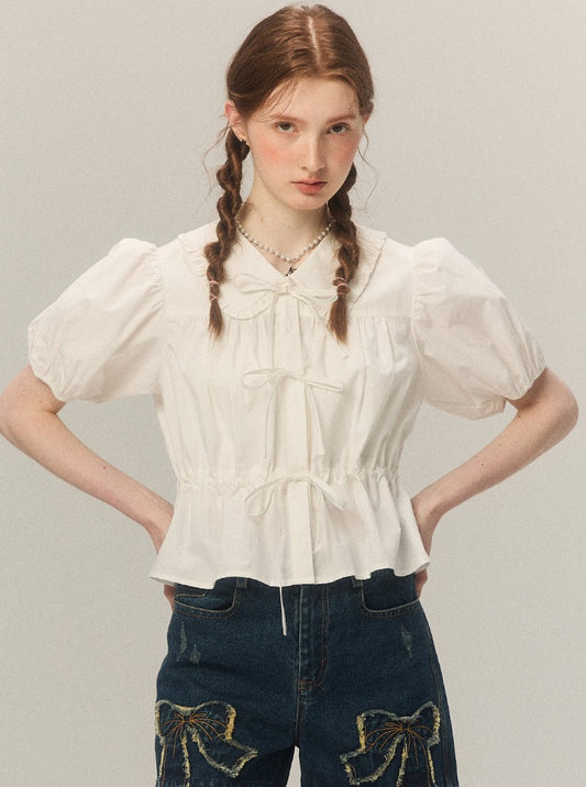 French Retro Chic Ribbon Shirt