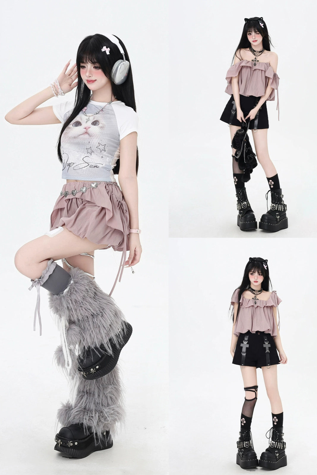 3-Style One-Shoulder Drawstring Top & Skirt