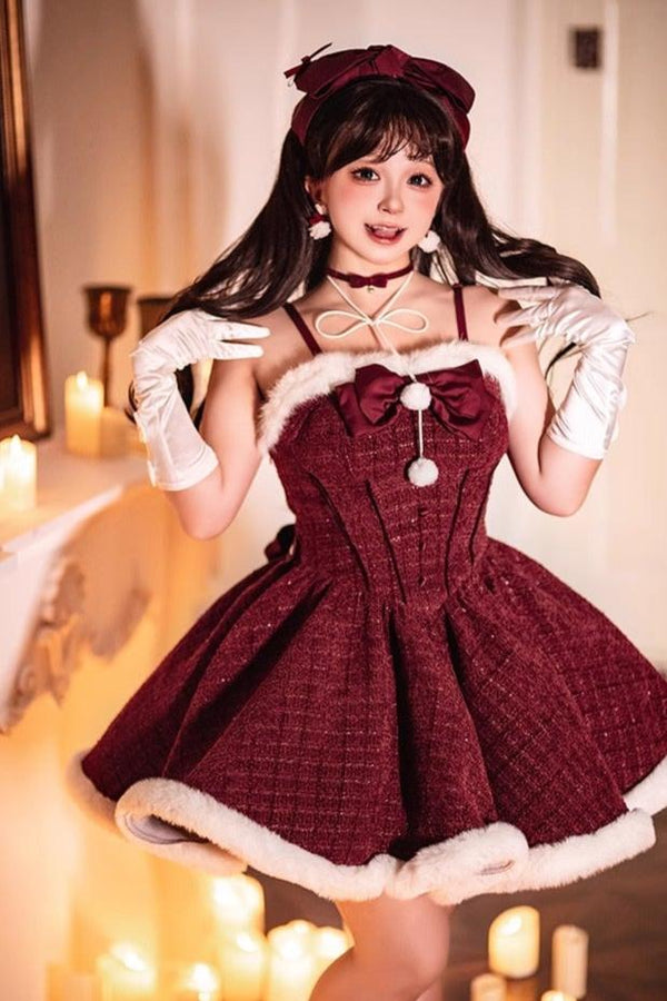 【予約商品】ファーストスノーレッドケープマントドレススーツ＋パニエ