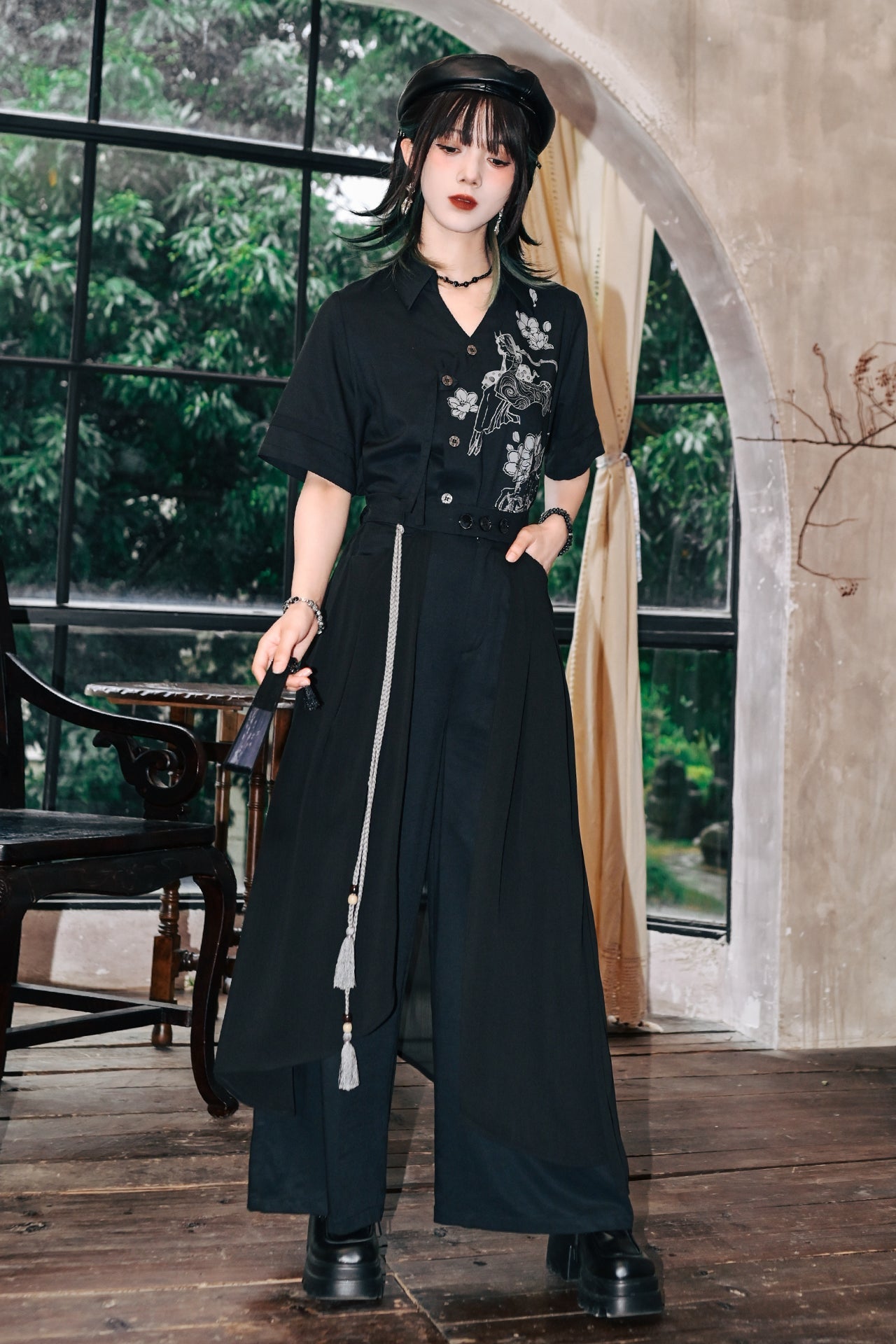 モードチャイナデザインワイドレッグパンツ