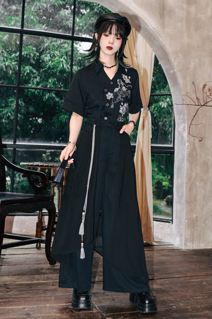 モードチャイナデザインワイドレッグパンツ