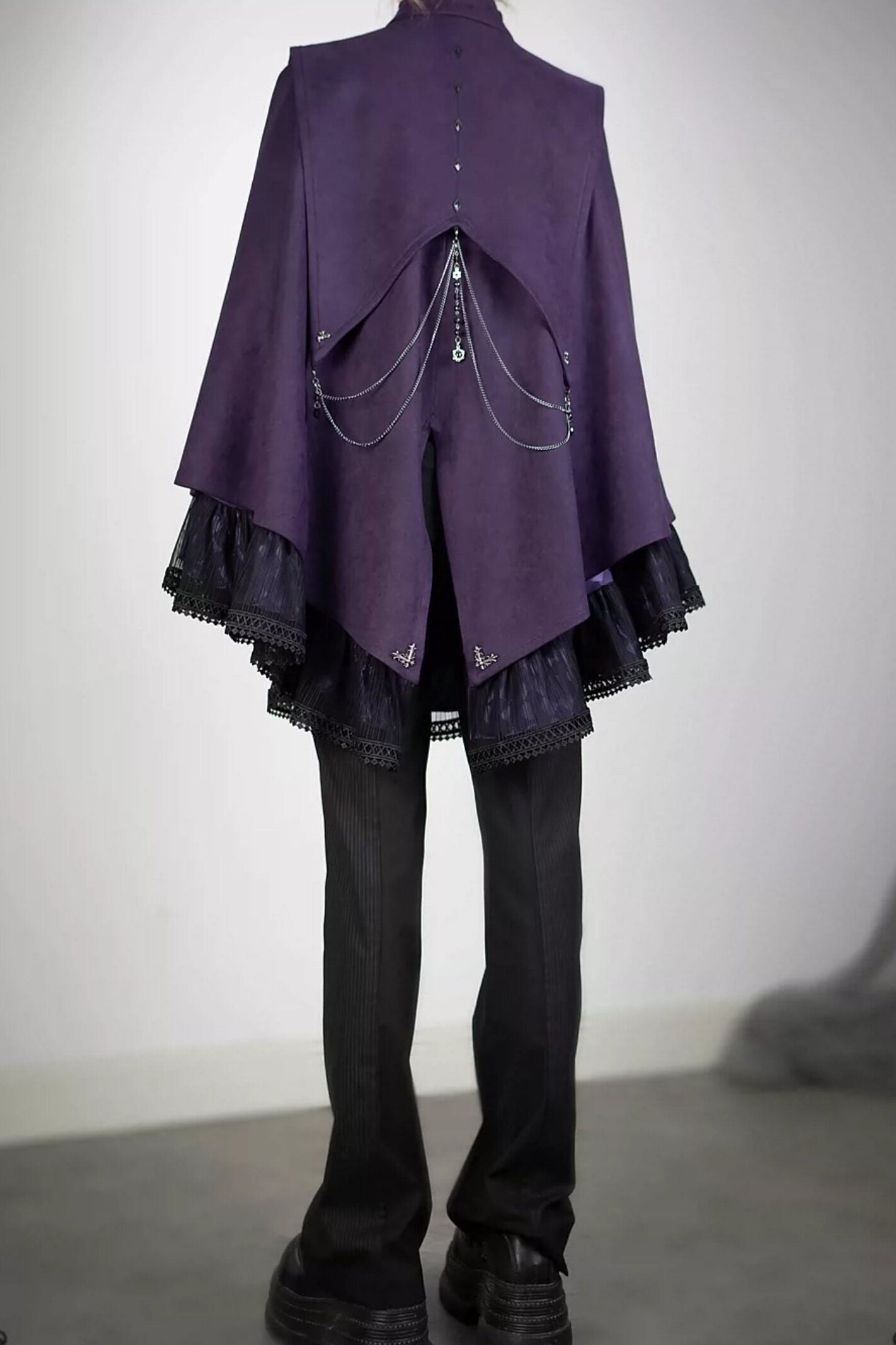 【9月5日予約締切】Dark Purple Gothic Chain Layered Lace Cape Coat(Short Length/Long Length)