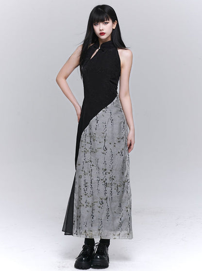 Asymmetrical Tight Knee Sleeve Chinese Dress