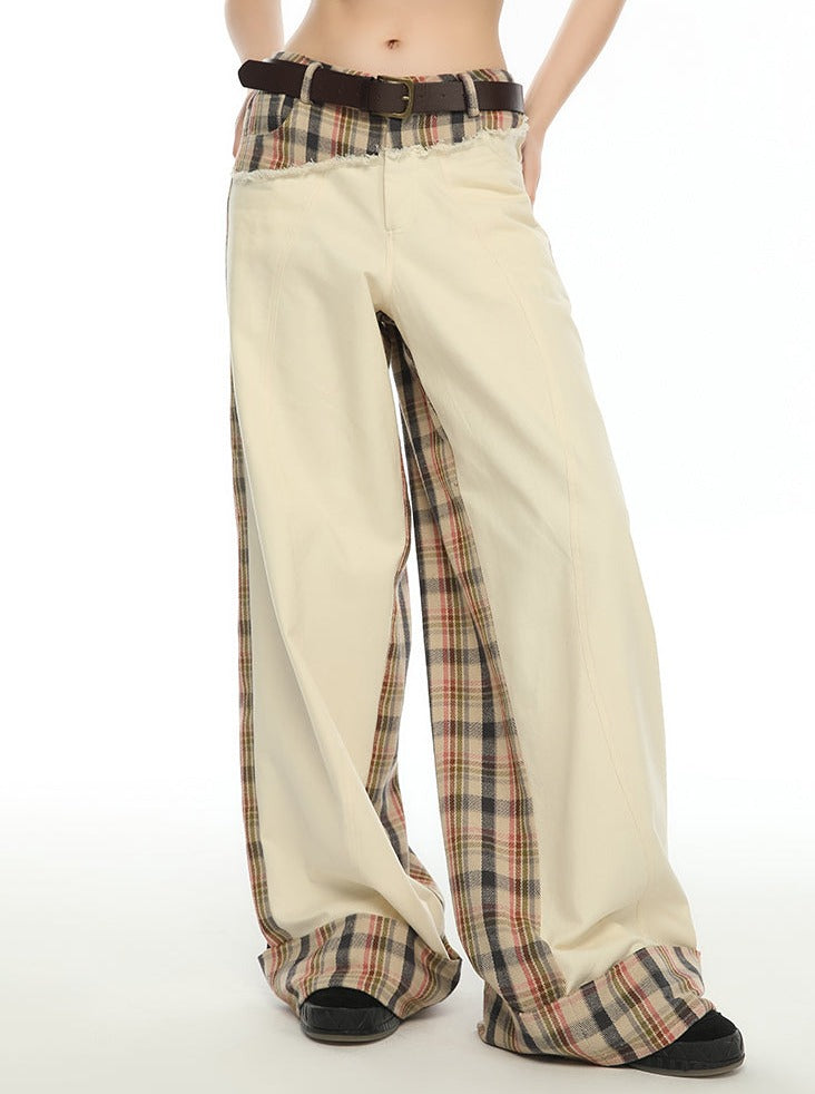 Loose Check Asymmetrical Pants