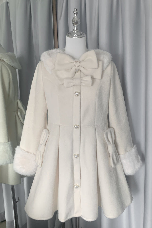 [Pre-order product] Fur Trim Pearl Ribbon Sweet Coat