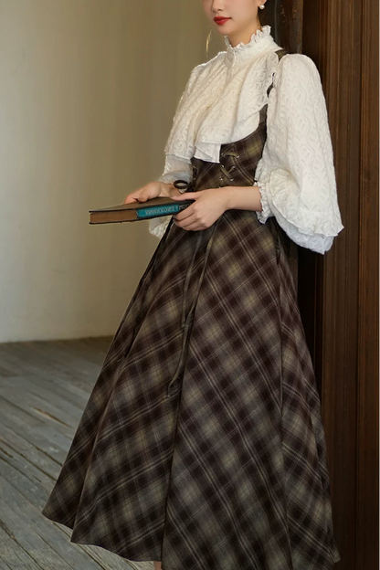 Retro Tie Waist Flare Suspender Skirt