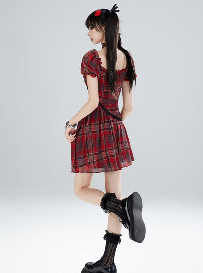 Open Neck Rock Girl Check Dress