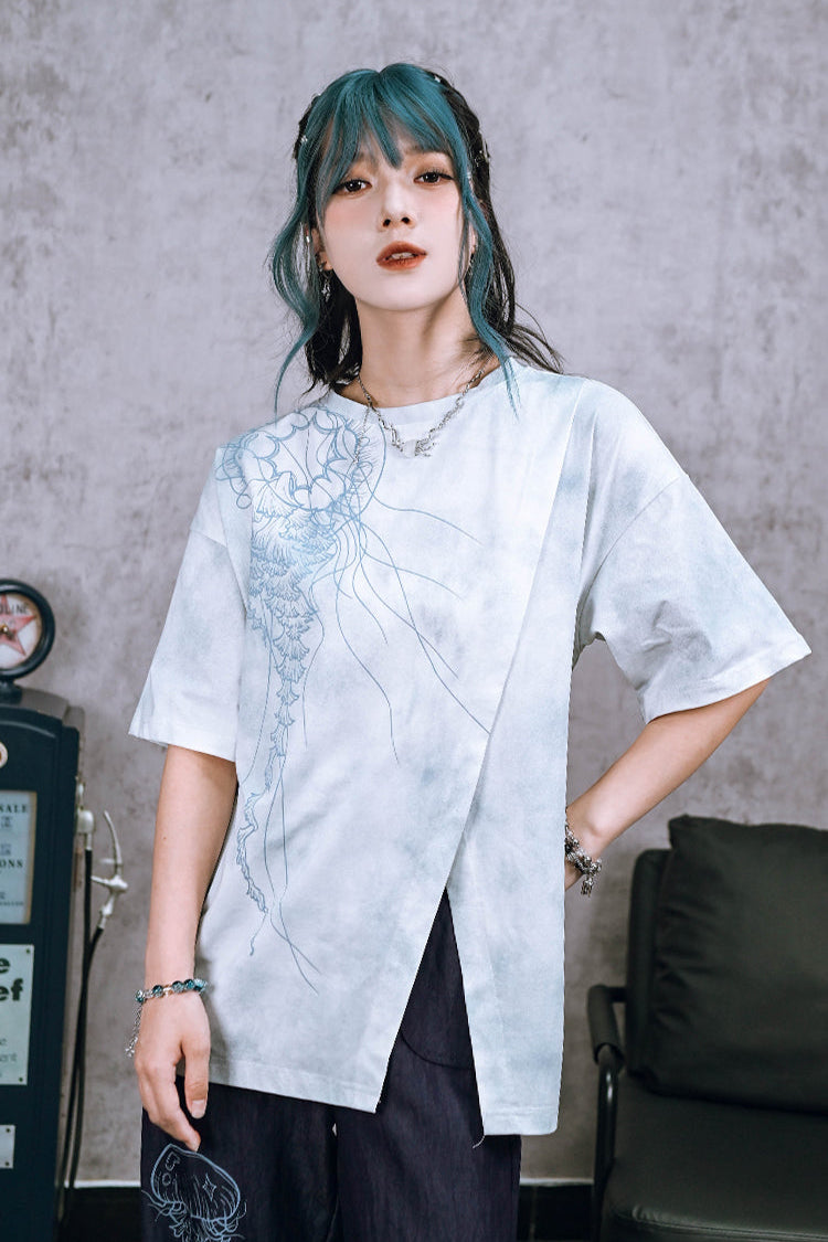 Drop Shoulder Printed Tie Dye Shirt