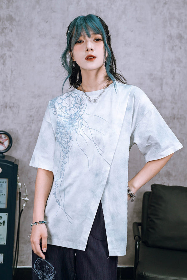 Drop Shoulder Printed Tie Dye Shirt