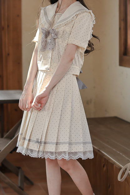 Cream Yellow Dot Sailor Uniform Outfit