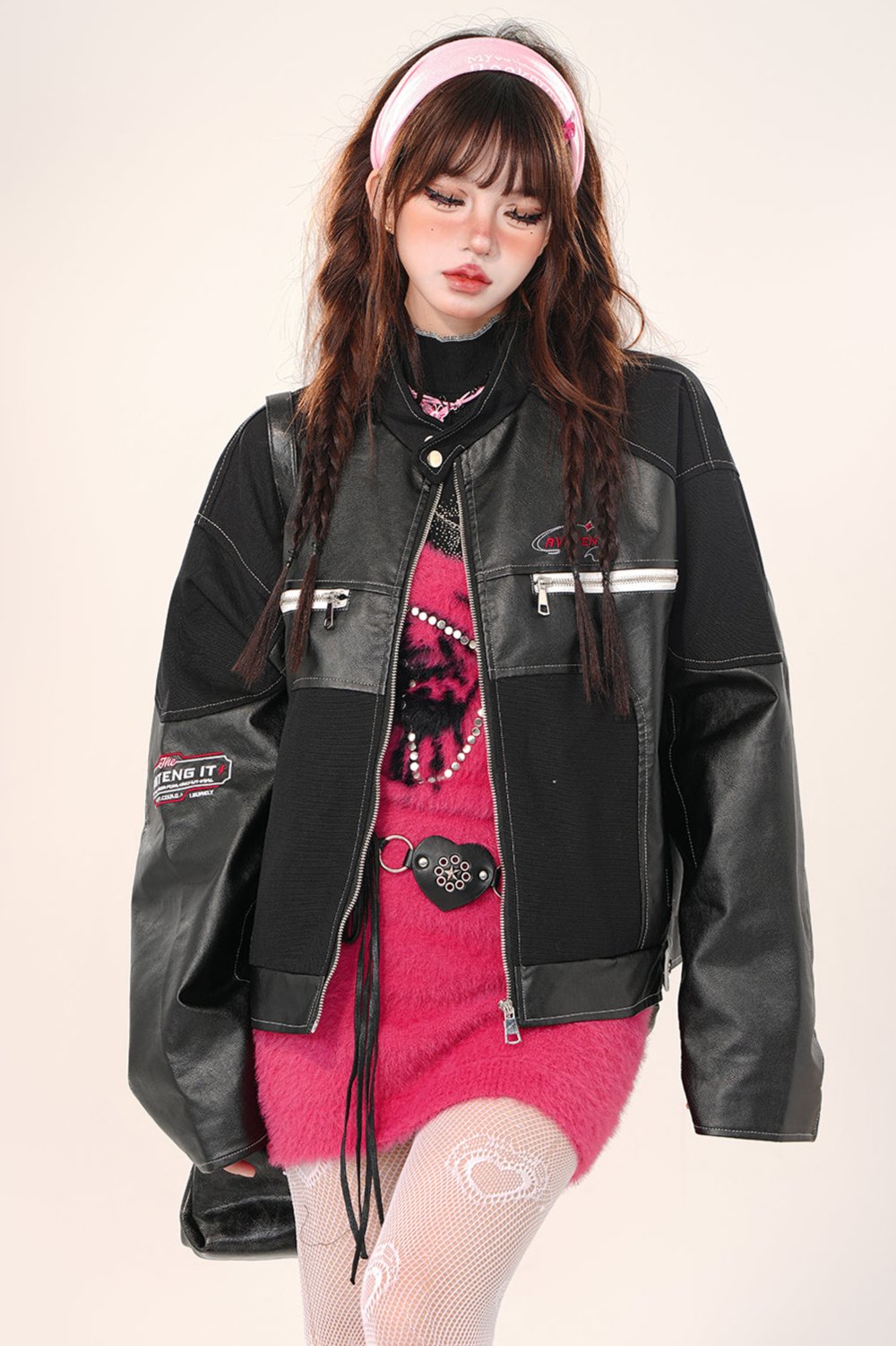 Loosfit college leather jacket