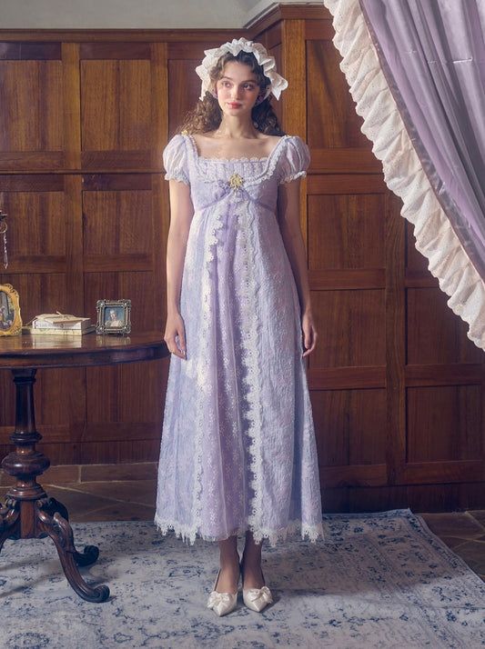 Puff Sleeve Princess Long Purple Dress