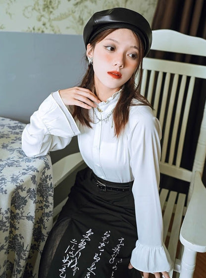 China Retro Girl Lace Stand Collar Shirt