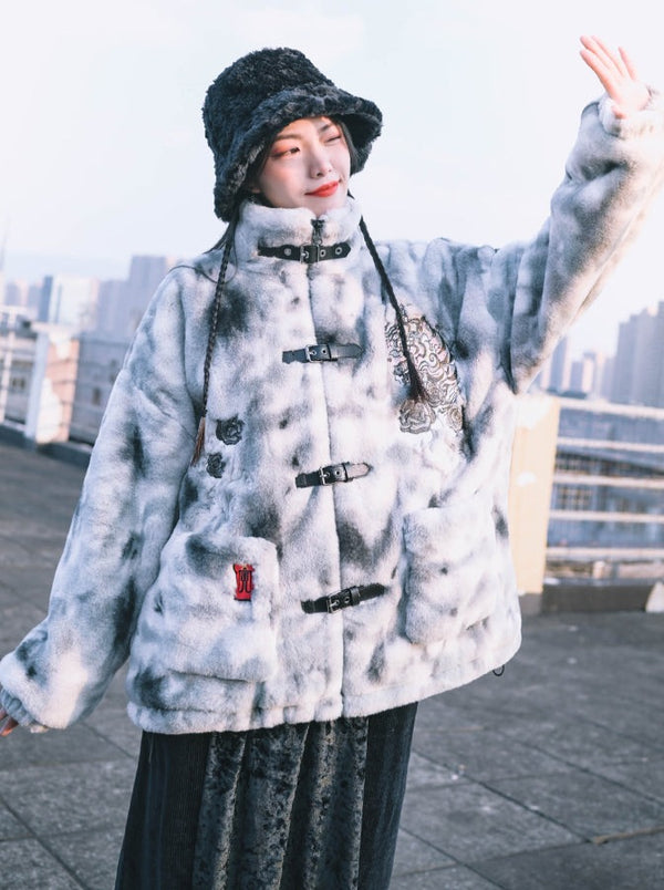 Imitation rabbit over fur coat