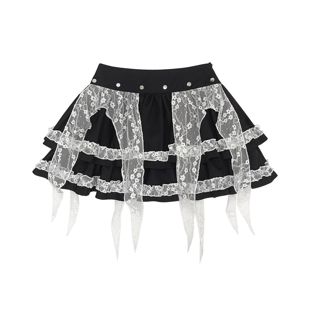 Punk style top + lace skirt