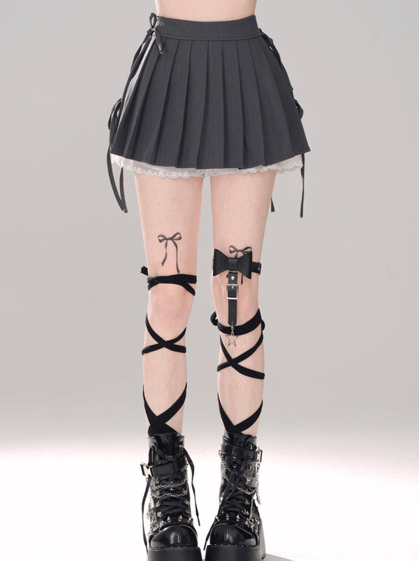 side ribbon pleated skirt