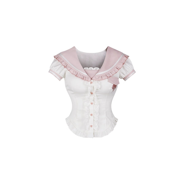 Top with Sweet Rabbit Sailor Badge + Pink Cake Skirt