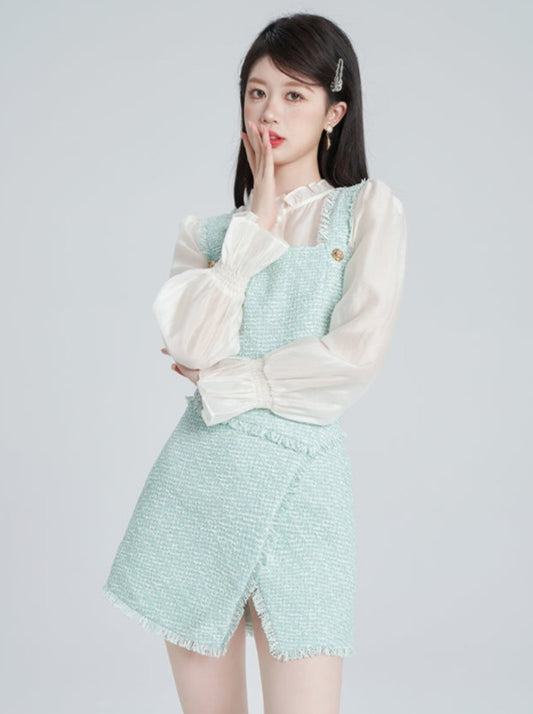 프렌치 파스텔 그린 쇼트 + 슬릿 하이웨이스트 스커트