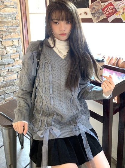 Sheer ribbon cable knit top