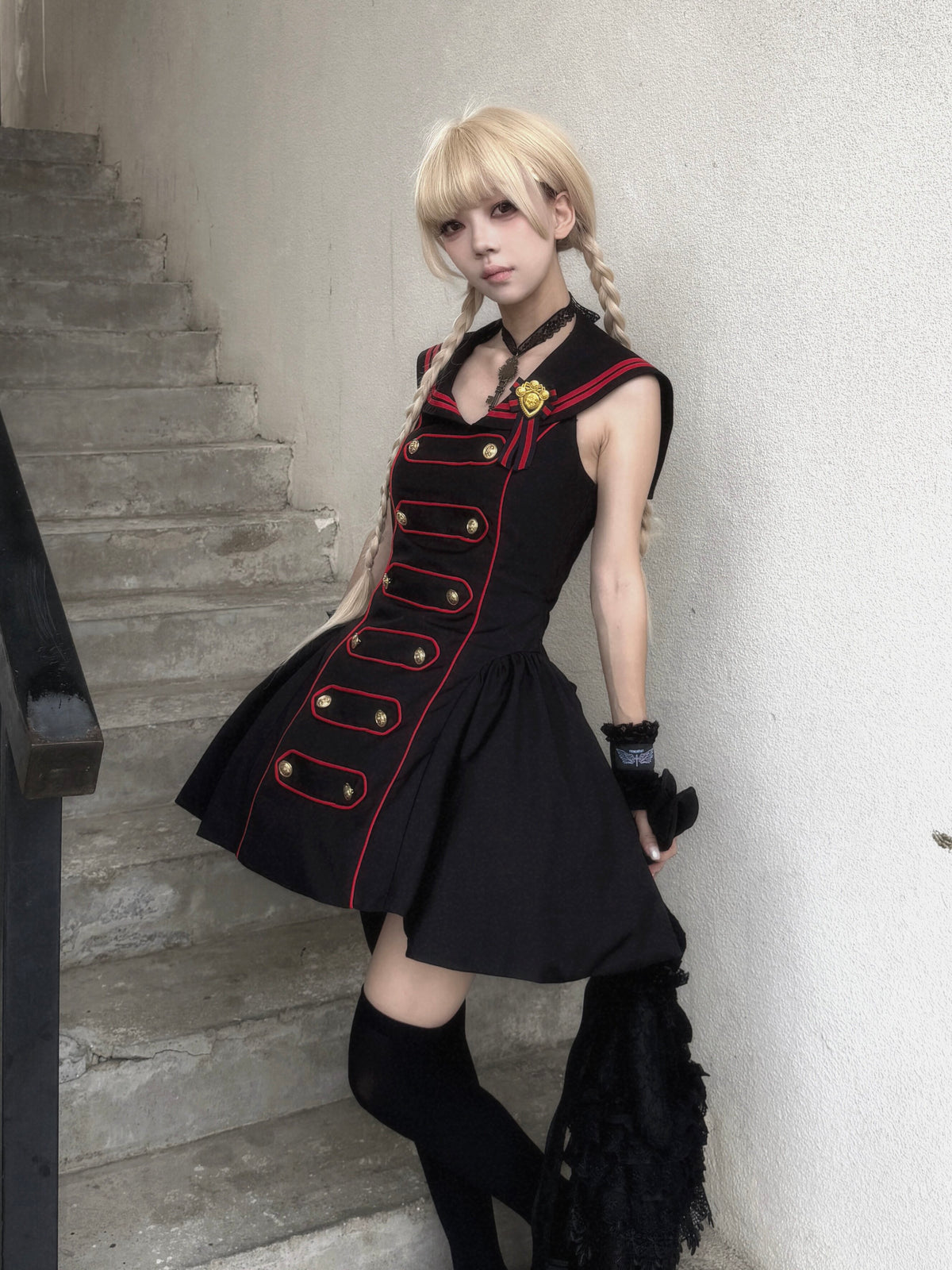 Black Red Navy Large Hem Backless Dress