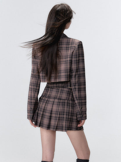 College Style Retro Suit Jacket Vest Pleated Skirt Sleep Piece