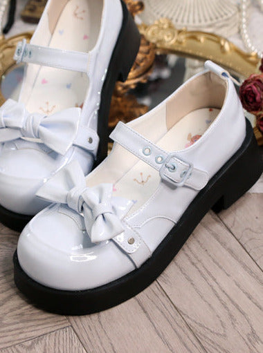 Lolita Sweet Round Toe Mid Heel Ribbon Mary Jane Shoes