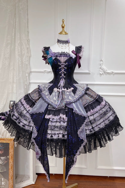 [Pre-order Deadline: August 29] Purple x Black Dark Gothic Butterfly Lace-Up Corset Bustier