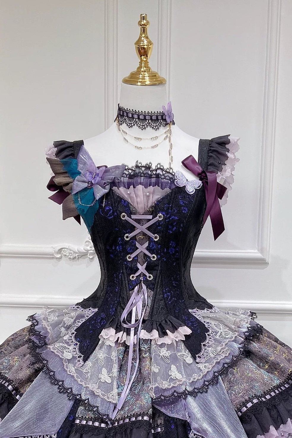 [Pre-order Deadline: August 29] Purple x Black Dark Gothic Butterfly Lace-Up Corset Bustier