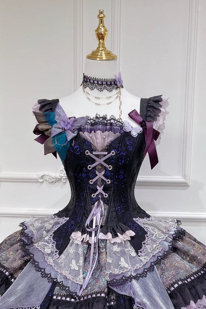 [Pre-order Deadline: August 29] Purple x Black Dark Gothic Butterfly Lace-Up Corset Bustier