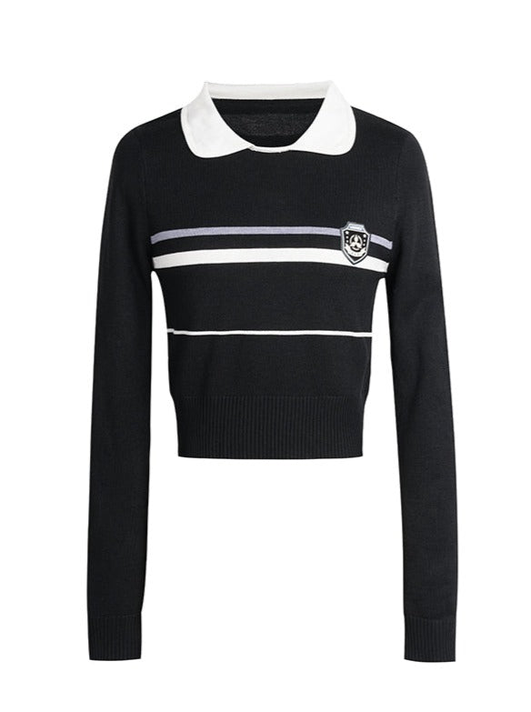 College polo sleeveless top + polo sweater + pleated skirt