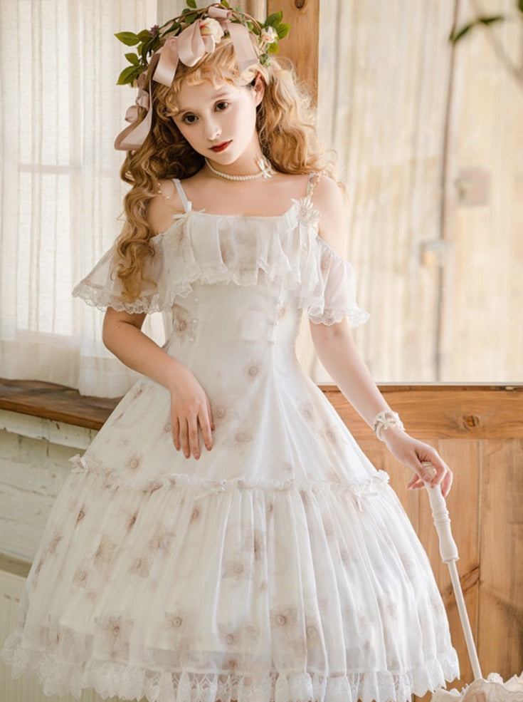 Pure White Flower Chiffon Lolita Summer Dress