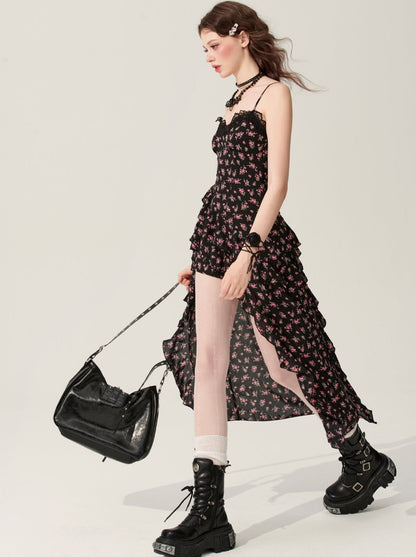 [5월 31일 20시 판매] 샤오예 아이즈 블랙 꽃무늬 슬립 드레스 여성 여름 롱 스커트