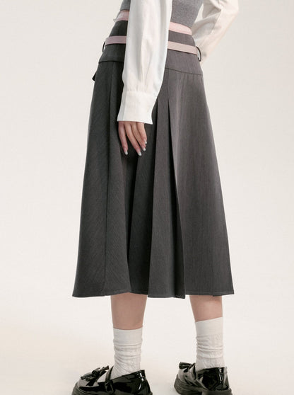 Color block medium skirt + pink belt