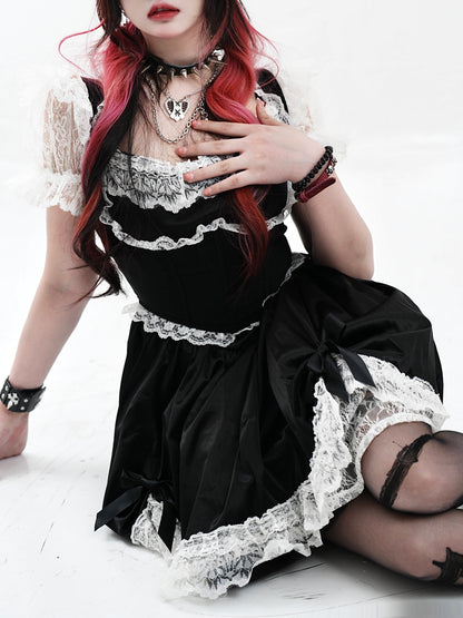 Dark Lolita Lace Puff Sleeve Princess Dress