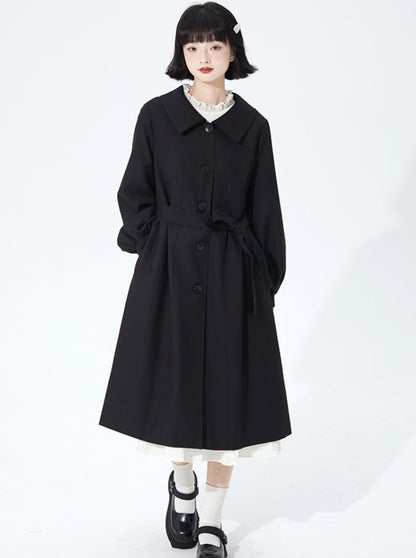 Mid Length Loose Retro Lace Lantern Sleeve Coat