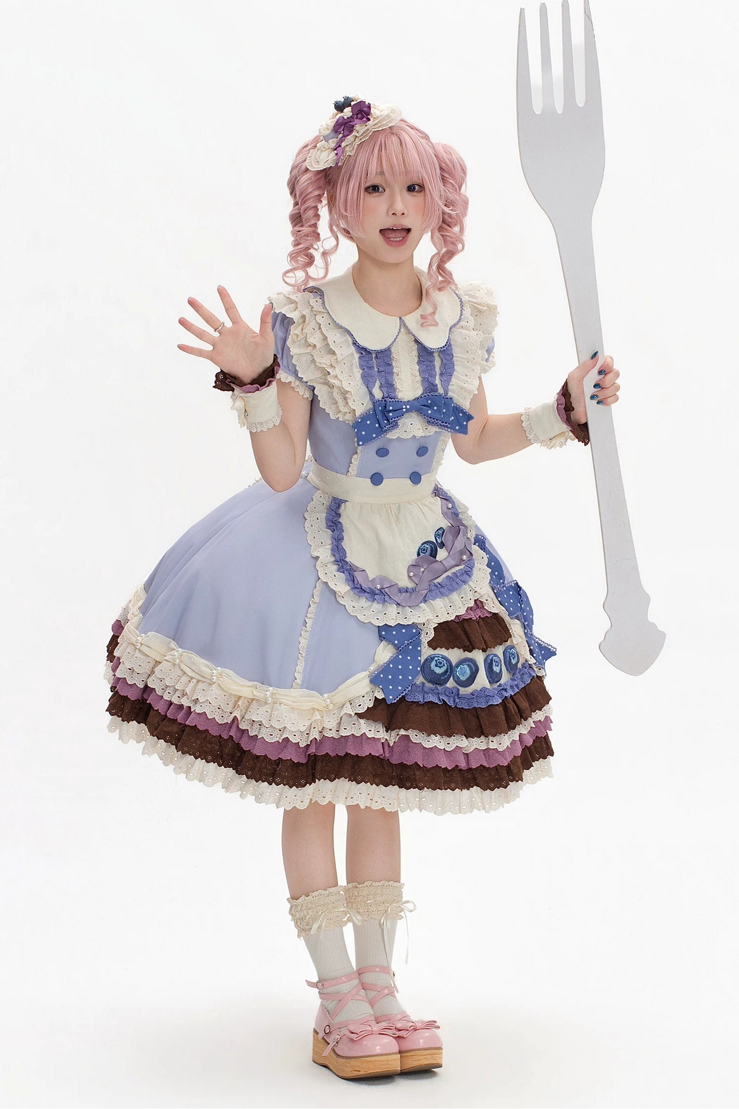【8月8日予約締切】ブルーベリーカフェロリータOPドレス（ショート・ロング）＋エプロン＋ケーキミニハット