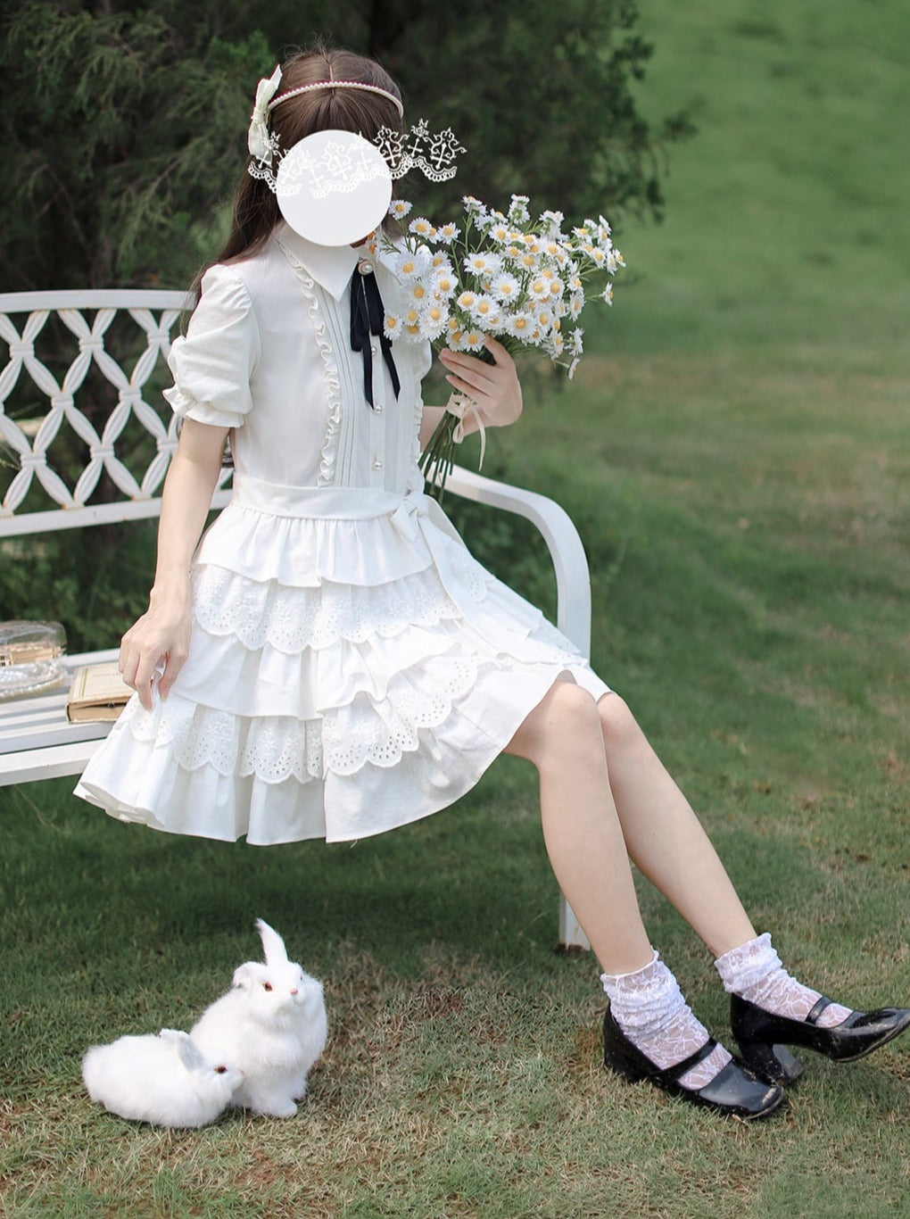 [Reservations] Tiered Pure White Dress + Slim Ribbon