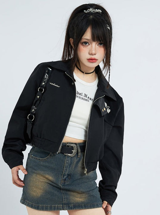 Stitched Contrast Lapel Short Jacket