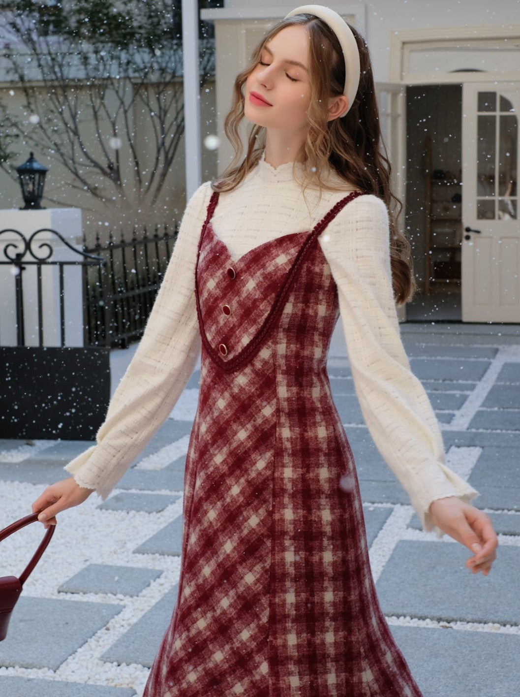 Romantic Retro Check Camisole Dress + Pure White Blouse