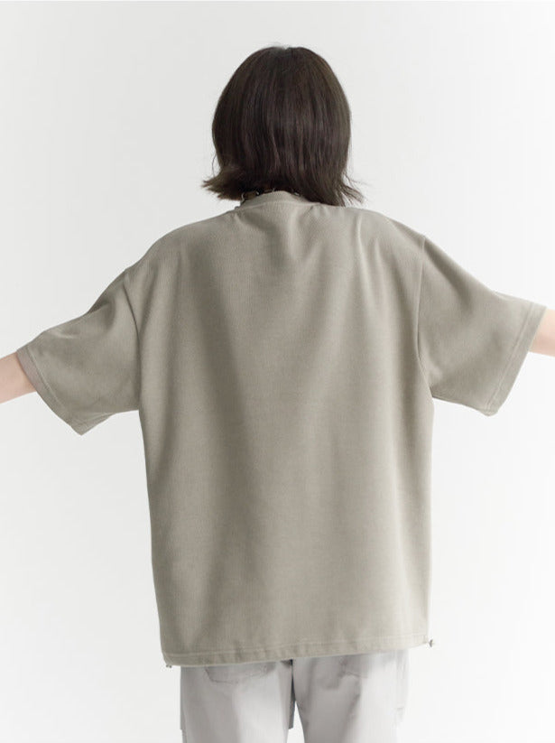 Street Loose Pocket Print Plain T-Shirt