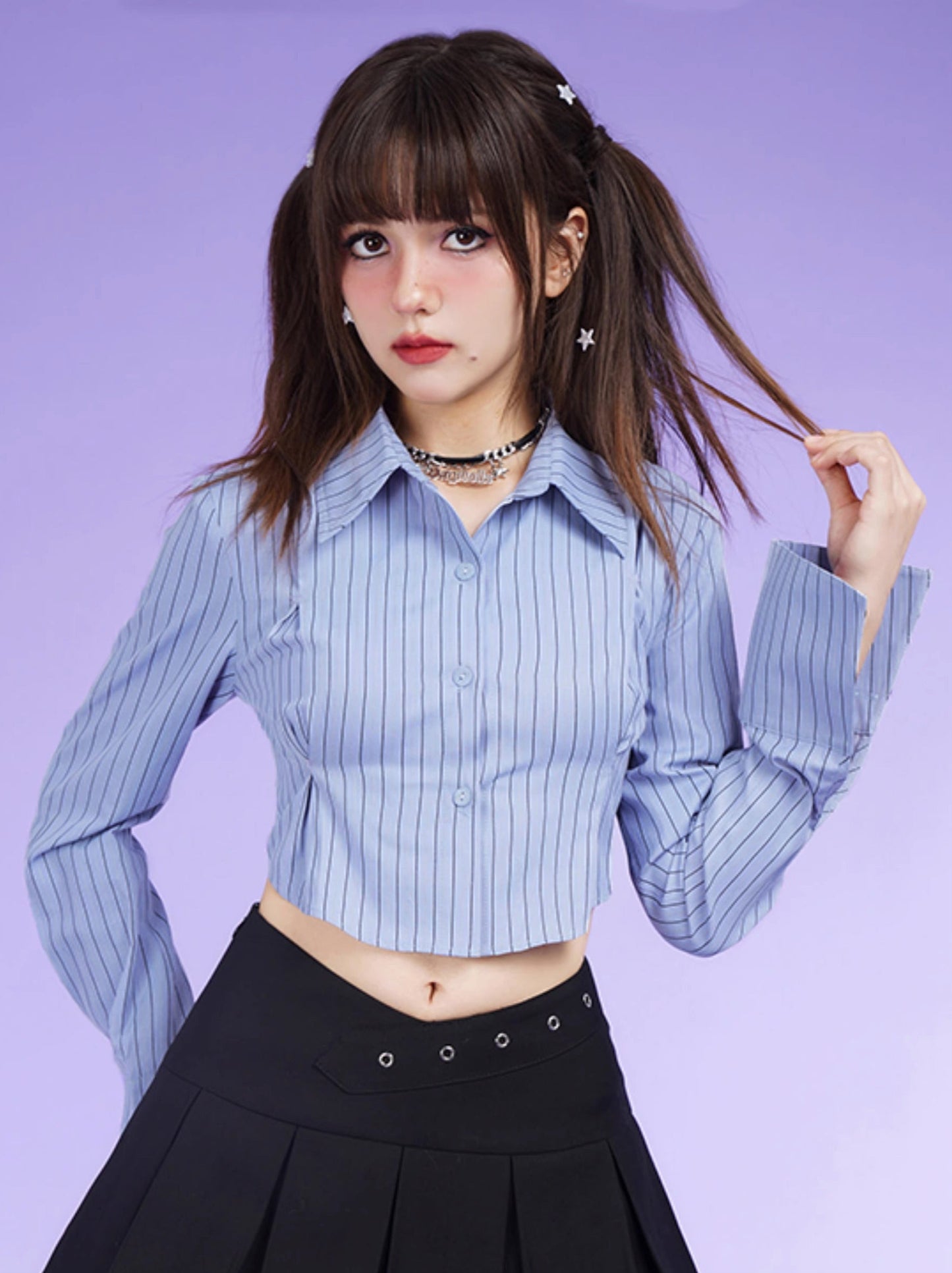 Sweet Spicy Blue Stripe 3D Cut Tie Shirt