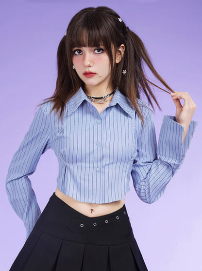 Sweet Spicy Blue Stripe 3D Cut Tie Shirt