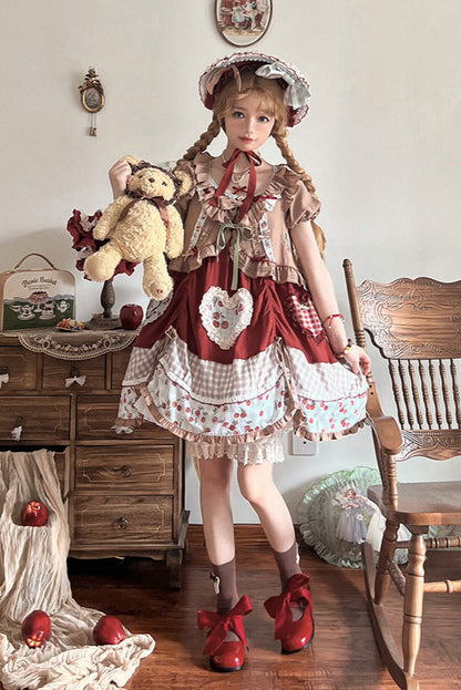 Retro Doll Cherry Check Lolita Dress