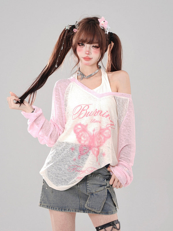 Pastel Sheer Mesh Over Top + Inner Camisole