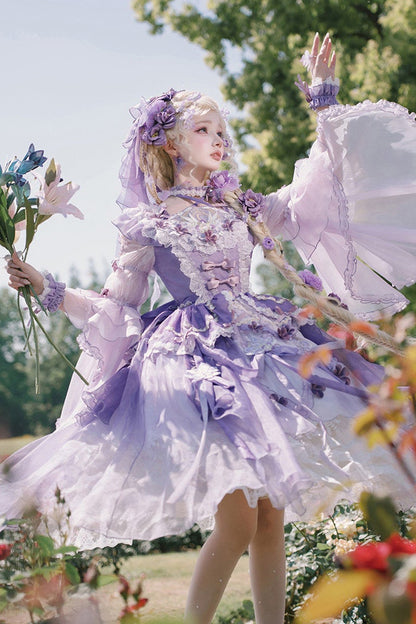 [Scadenza prenotazione 28 giugno] Accessori della serie sweet lolita floreale rosa x verde/rosso/viola/verde (choker, copricapo con velo floreale, fermagli per capelli, polsini da polso)
