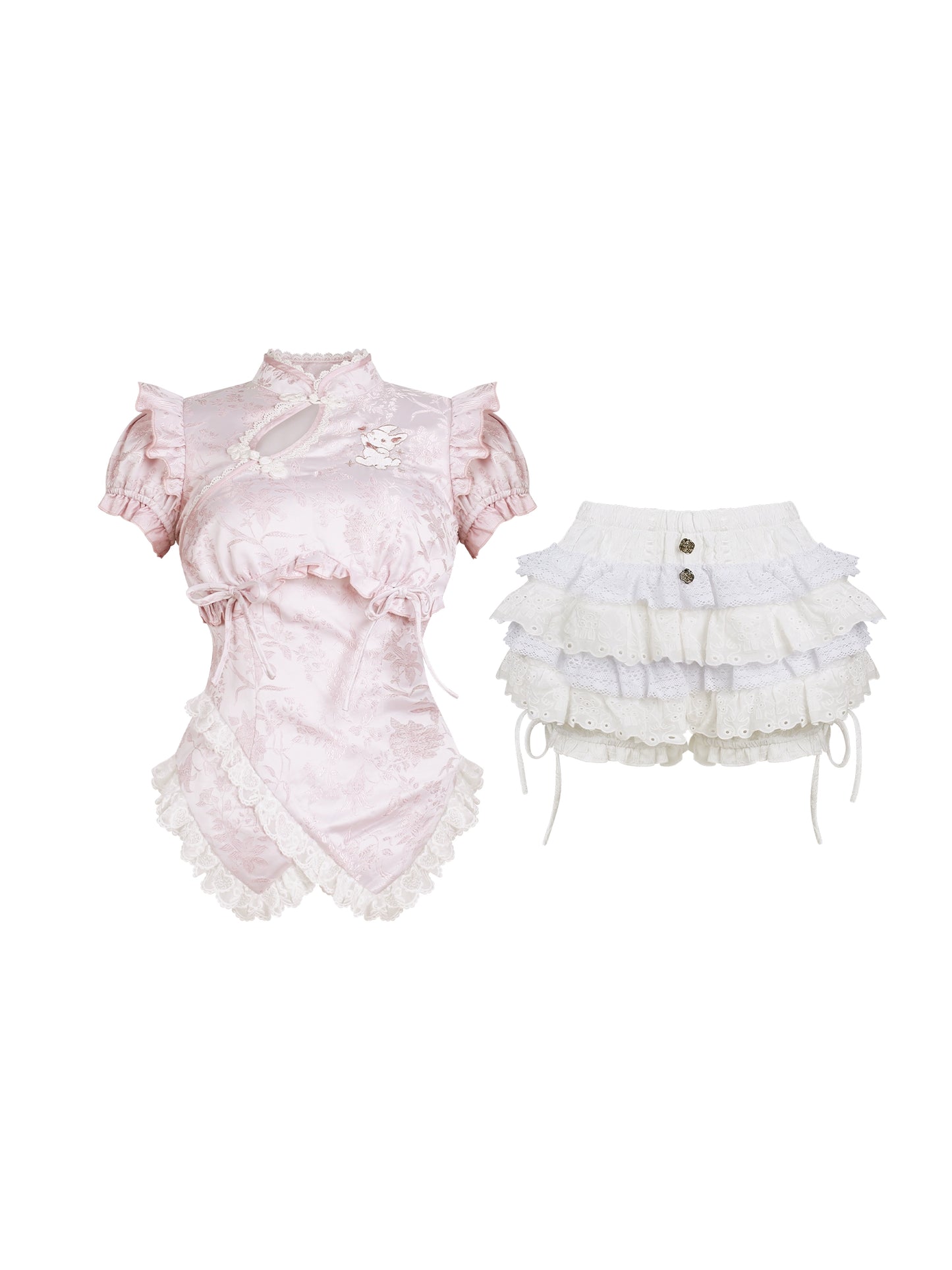 ピンクバニーココナッツトップ＆ホワイトケーキスカート