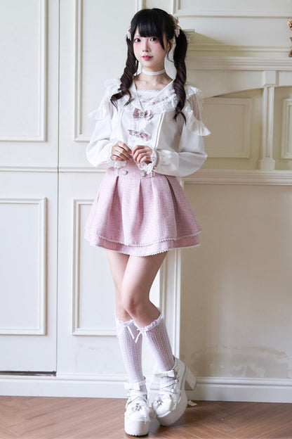 Sailor collar lace ribbon shirt