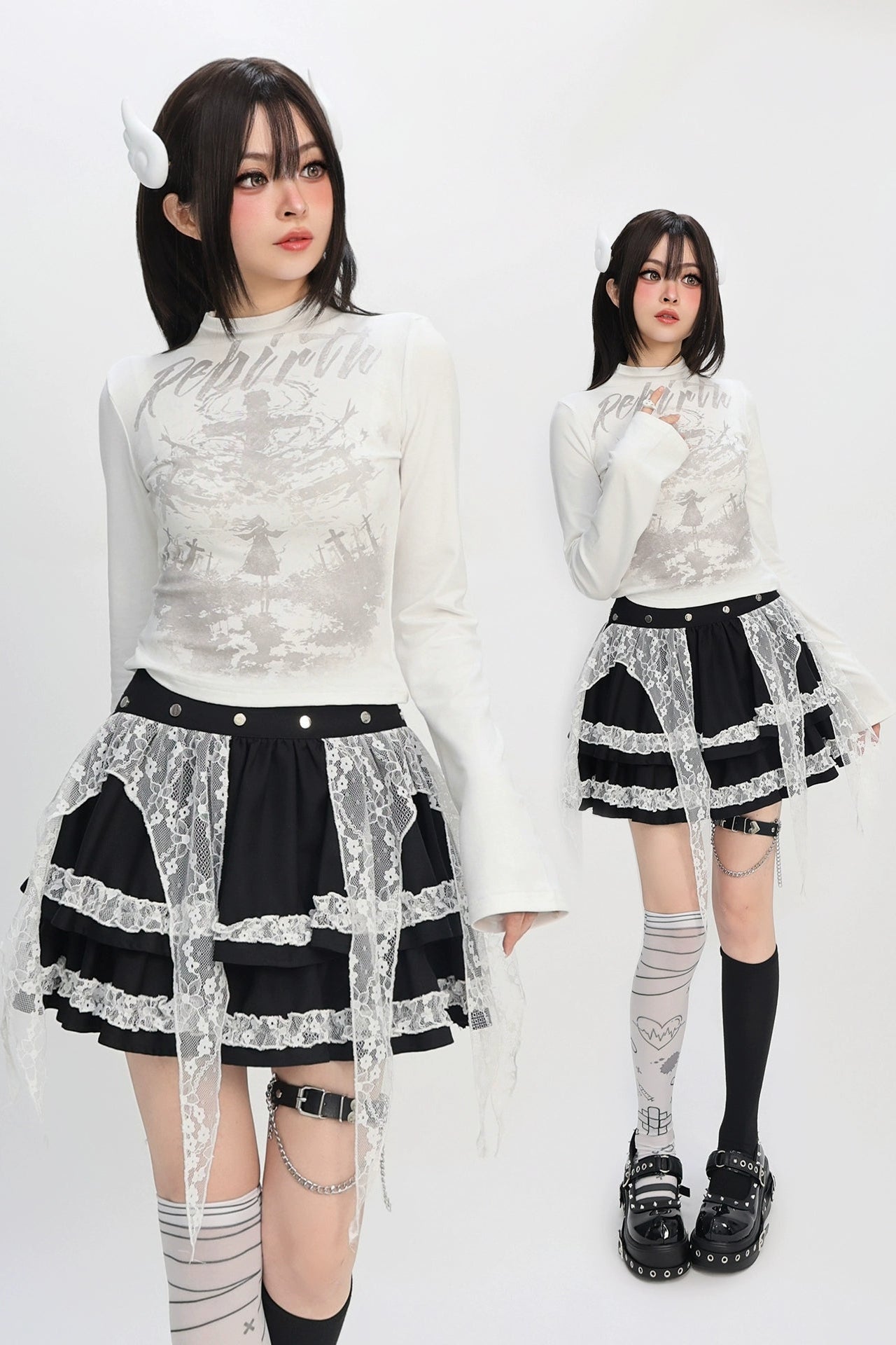 サブカルスモールタートルネックトップス