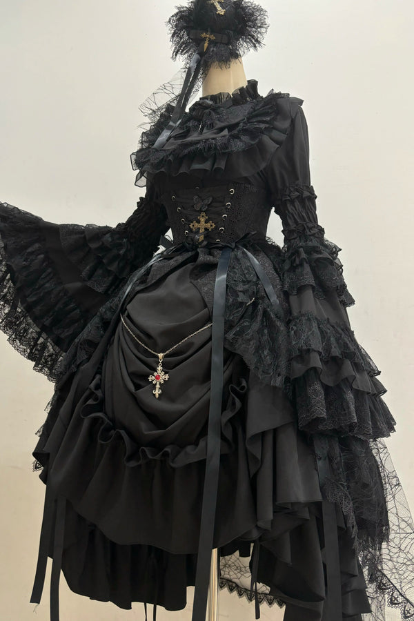 Gothic Super Gorgeous Zizi Sleeve Lolita Shirt + Ruffled Skirt + Hat