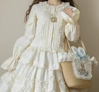 Rabbit Berry Embroidery Print Dress + Bonnet + Hat